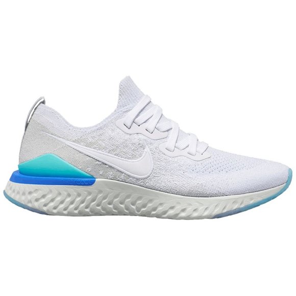 nike running epic react flyknit trainers in white and rose gold